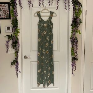 Xhiliration Green Floral Print Jumpsuit